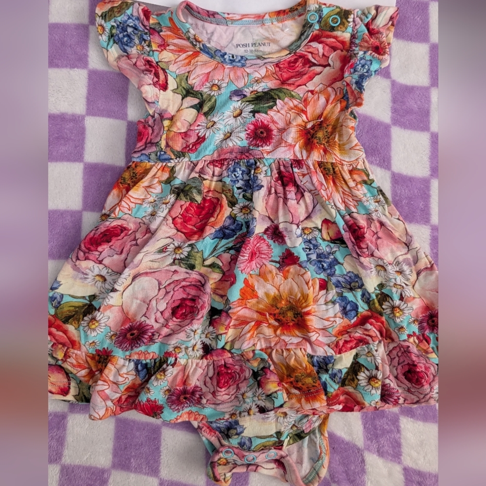 Posh Peanut Floral Kids Dress - Pink and Blue